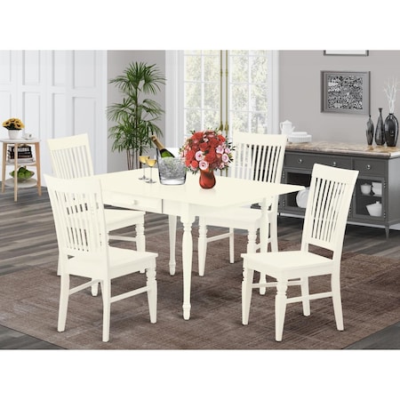 East West Furniture 5 Piece Monza Kitchen Dining Table Set - Linen White MZWE5-LWH-W